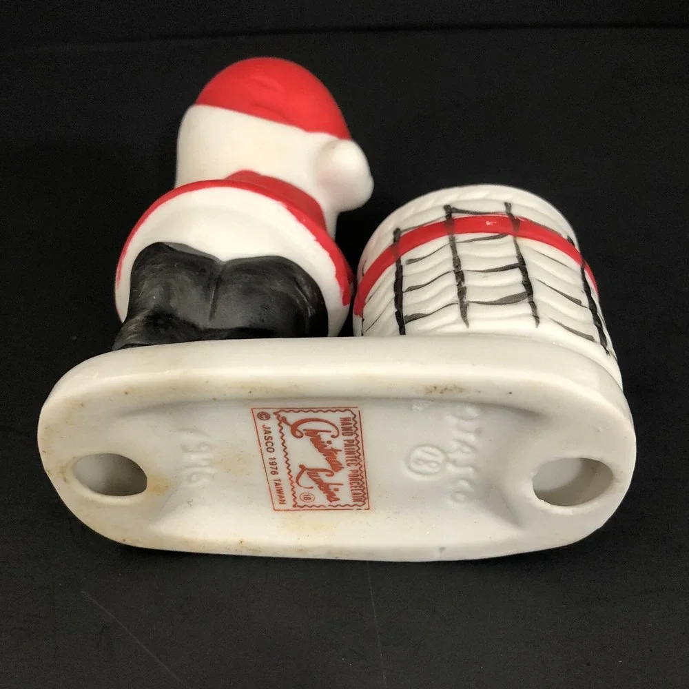 Jasco Christmas Candle Holder Bisque Porcelain Holiday Luskins Santa 1976 Vtg
